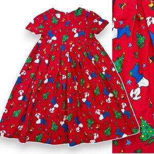 Vintage Handmade Girls Holiday Peanuts Charlie Brown Christmas Dress Size 6 - 7
